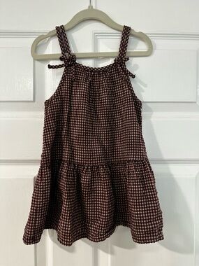Zara Burgundy and White Gingham Tie-Strap Casual Dress